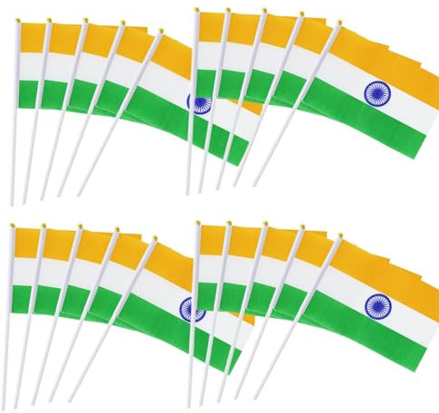 50 Packs India Flags Hand-hold Mini Flag Small Hand-waved Indian Flag Bunting with Plastic Sticks Party Parade Celebration Sports Football Game School Events Festival Outdoor Decoration