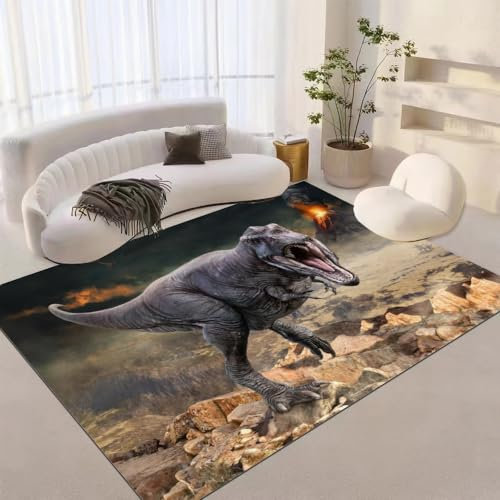 BKCCZ Teppich Kinderzimmer 100x200cm Dinosaurier Teppich Weiche Flanell Kinderzimmer Dinosaurier Spielbereich Teppiche Rutschfester Teppich Junge Mädchen