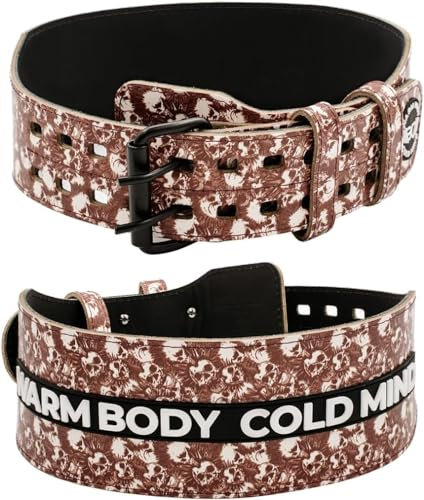 WARM BODY COLD MIND Gewichthebergürtel aus Leder. 10,2 cm Verstellbarer Gürtel mit Schnalle für Training, Kniebeugen, Fitnessstudio, (Skull, M)