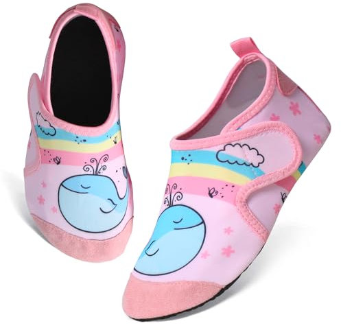 TMEOG Badeschuhe Kinder Wasserschuhe Kleinkind Schwimmschuhe Strandschuhe rutschfeste Aquaschuhe mit Klettverschluss Wattschuhe Meerschuhe Barfussschuhe für Jungen Mädchen(30/31 EU,Wal)