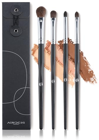 ENERGY Lot de 4 pinceaux pour fard à paupières - Poils de chèvre naturels doux pour un mélange lisse, un mélange des yeux et des pinceaux à crayons pour une application impeccable du maquillage - Noir