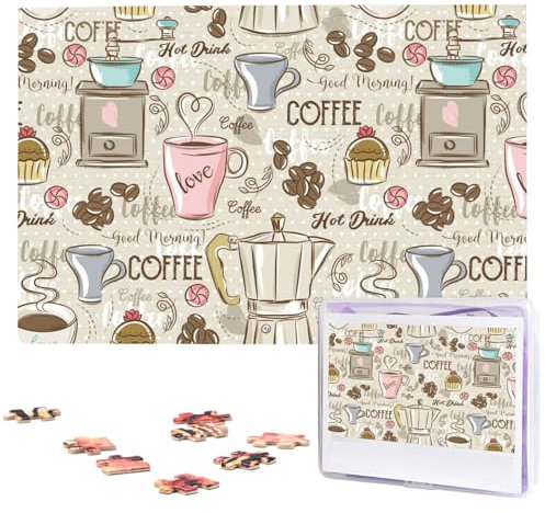 Puzzles 1000 Pieces Vintage Espresso Machine Cupcakes Beans Personalized Jigsaw Puzzles Photos Puzzle for Family Picture Puzzle for Adults Wedding Birthday Mini Building Bricks Size 75 x 50 cm