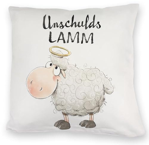 Schaf Kuschelkissen mit Spruch Unschuldslamm Flauschiges Bauerntier Cartoon Schaf PlüschKuschelkissen Witzig Ideal für Bauernhof Fans Geburtstag