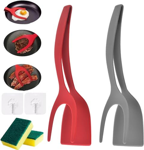 2 in 1 Grip and Flip Spatula Tongs, Egg Spatula for Home Kitchen Cooking Baking (2Pcs-C)