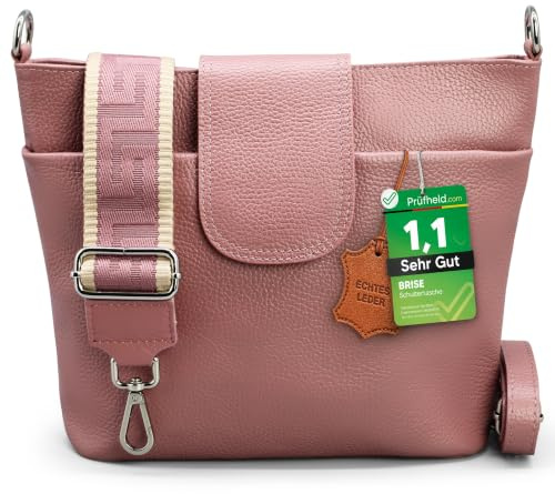 Brise Art ELLIE Damen Umhängetasche Echtleder Handgefertigt Crossbody Bag | [Test SEHR GUT, Note 1.1], Echtes Leder, Schultertasche mit Ledergurt & wahlweise gemustertem Riemen, 6 Fächer, Made in Italy