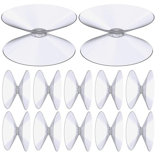 Flintronic Doppelseitige Saugnäpfe, 12 Stück Kleine Saugnäpfe 20mm, Transparente PVC Kunststoff Saugnapf, Rutschfest Plastiksauger Saugknopf Haken für Glasplatte, Glastischspiegel, Fenster, Dekoration