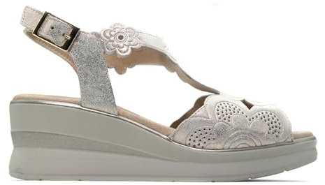 PITILLOS - Sandalias de piel de pala,con cuña y plataforma,cierre de hebilla,suela blanca de goma,brillo, para: Mujer color: ORO talla:39