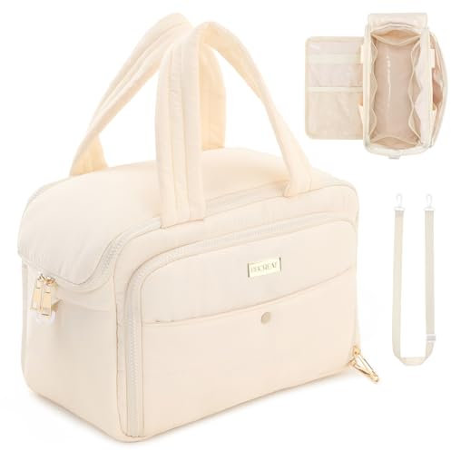 BBCREAT Reise-Kulturbeutel für Damen, großer geschwollener Kulturbeutel mit breitem Griff, wasserdicht, weit geöffnet, Kosmetiktasche, Make-up-Organizer für Toilettenartikel, Zubehör, Cream, Großes