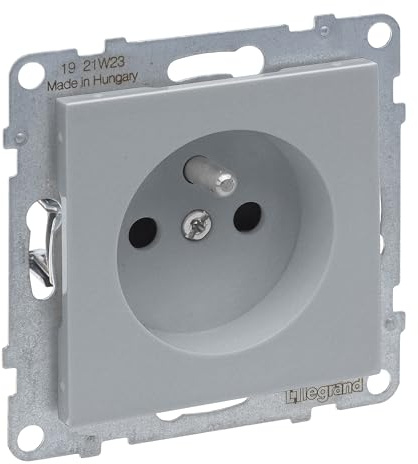 LEGRAND, SEANO Steckdose französischer/ belgischer Standard, Steckklemmen, mit erhöhtem Berührungsschutz, Farbe: Aluminium lackiert, 765280