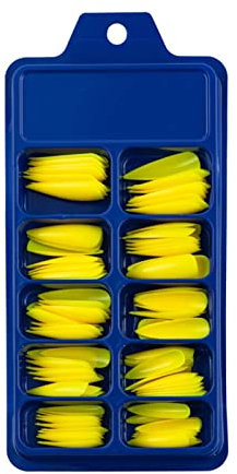 Colored Long Stiletto Press On Nails Full Cover Pointys False Nails Artificial Fingernails For Women Girls Acrylic Nail Design Salon Manicure Extension Tip Nails Coffin Shape (Yellow, One Size)