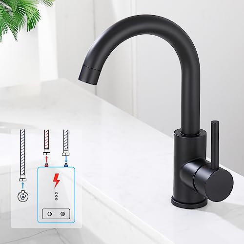 HOMELODY Niederdruck Armatur Bad/Küche Schwarz Waschtischarmatur 360° Drehbar Wasserhahn Bad Armatur Waschbecken Mischbatterie Einhebelmischer Waschbeckenarmatur