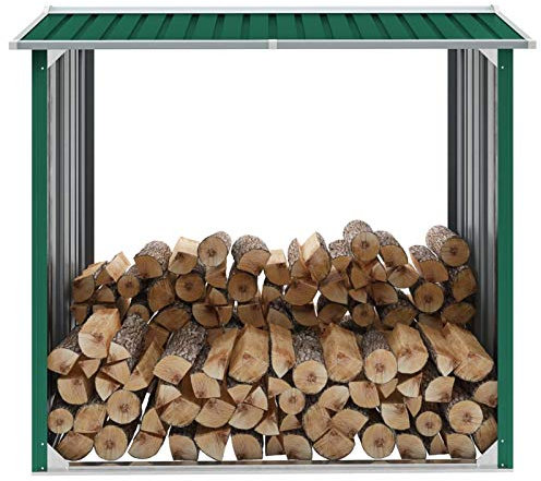 Tidyard Abri de Stockage de Bois Acier Galvanisé 172x91x154 cm Vert, Rangement Bûches Bois de Chauffage Extérieur