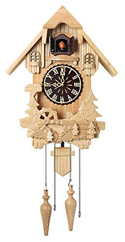 Kuckucksuhr Retro Nordischer Stil Moderne Kuckucksuhr aus Holz - Handgefertigte Vintage Baumhausuhr für Schlafzimmer Wohnzimmer Schule Büro Dekoration B