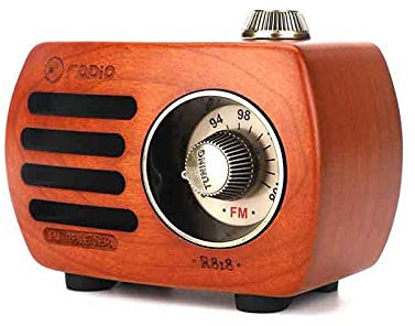 Vintage Radio Retro Bluetooth Speaker Walnut Wooden FM Radio with Old Fashioned Style, Strong Bass, Loud Volume, Bluetooth 5.0, USB, 88 * 56 * 48mm