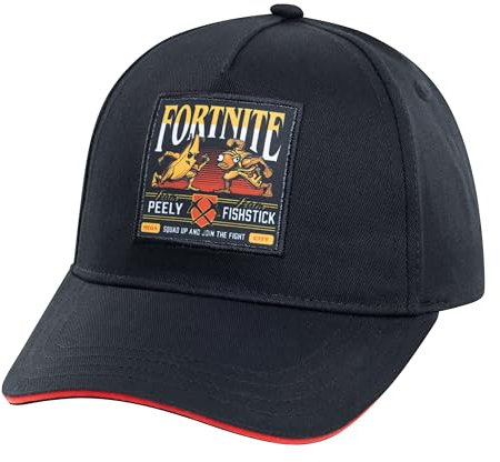 FORTNITE Baseballkappe für Jungen, hochwertige Jungenmütze und taillierte Kappe, flache Krempe, Baseballmütze mit schlankem Design, Schwarz/Rot, Einheitsgröße