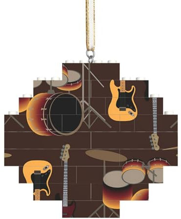 Rock-Muster von Retro-Drums, Baustein-Block-Puzzles Puzzles Rautenförmiges Ornament