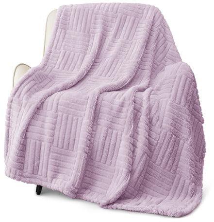 Whale Flotilla Fluffy Fleece Throw Blanket for Sofa, Couch, Bed, 130x150 CM Fuzzy Soft Cozy Exquisite Blankets with Decorative Jacquard Pattern for All Season, Warm but Lightweight, Lilac