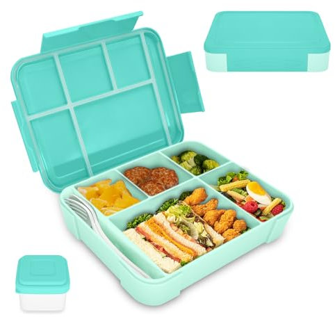 XJIANFU Brotdose Kinder mit Fächern,1300ml Auslaufsichere Bento-Box, Kinder-Lunchbox,Auslaufsicher Fächern,Jausenbox Brotbox für,Mädchen & Jungen,Mikrowelle/spülmaschinenfes(1300ML/Lake Blue)