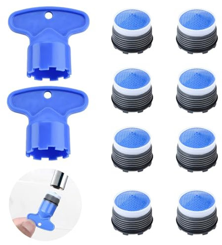 8 Stück Wasserhahn-Sieb-Set, Strahlregler M18,5, Wasserhahn-Belüfter mit 2 Mischdüsenschlüsseln, Kunststoff-Siebeinsatz für Küche und Bad