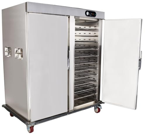 Beeketal 'BWHS-22' Gastro Wärmeschrank aus Edelstahl mit 22 Fächern, Transportgriffe, 360° Drehrollen mit 2x Feststellbremsen, Temperatur 30-110 °C, inkl. 22 Gitter (verchromt)