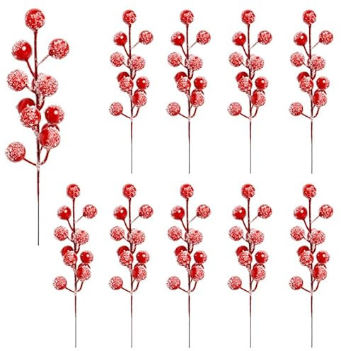 RXXR 10 Pezzi Artificiali Bacche Natale Decorazioni Agrifoglio per la Decorazioni Albero di Natale Decorazione Artificiale Festa di Natale Decorazione (Pezzi Di Bacche Di Neve Rosse Artificiali)