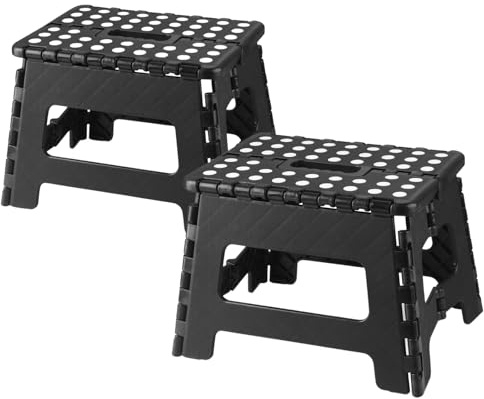 PandaEar Set da 2 Sgabelli Pieghevoli per Casa, Sgabello Leggero da 23 cm per Bambini, Sgabello Robusto per Cucina, Camera da Letto e Bagno, Nero