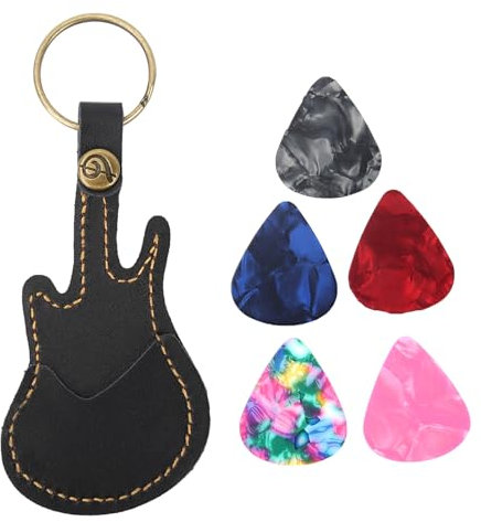 Leopacat Porta Plettri per Chitarra,Supporto per Plettri Forma di Chitarra Custodia Portachiavi Organizer per Plettro Chitarra in Pelle PU per Chitarristi con Plettri 5 Pezzi