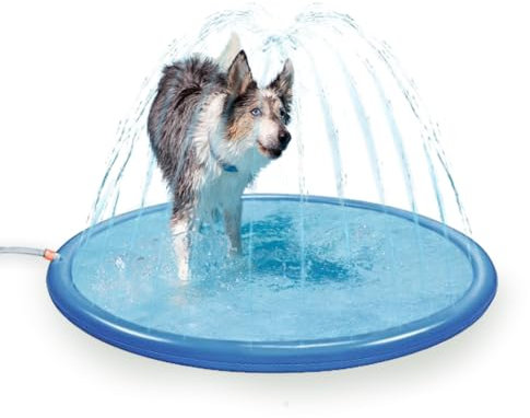 CoolPets Alfombrilla con aspersores – 100 cm – con aspersores – ducha para perros – baño – agua – juguete – fuente – refrigeración – piscina – perro
