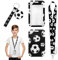 Porte carte avec cordon, soft football pattern lanière noire confortable ID clip pour bus école croisière avec porte - clés de football noir