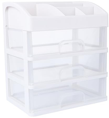 Cosmetics Drawer Organizer Box PP 3 Layer for Desktop Storage | Smooth Sliding Drawers, Easy to Clean Design, Bathroom and Home Use, Compartments for Tidy Sorting