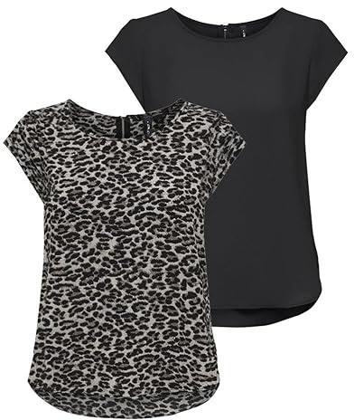 ONLY Women's Onlvic S/S Solid AOP Top PTM T-Shirt, Blouse Shirt, Short Sleeve, 12
