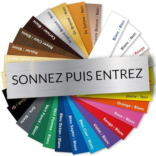 Plaque gravée personnalisable pour sonnette et interphone – Résistante aux intempéries – 27 coloris disponibles – Gravure laser durable – Fixation facile avec adhésif 3M – Fabrication française