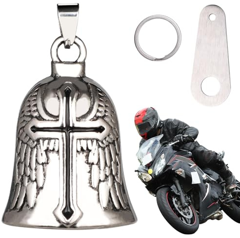 GeeRic Llavero Colgante Moto, Guardian Campana de Suerte, Moto Campana Guardiana Regalos Duraderos De Accesorios Campana de Protección de ángel para Bendecir La Paz