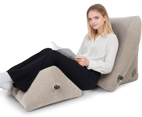 AirSwim Aufblasbares Bettkeil-Kissenset zum Schlafen, 2PCS Orthopädisches Bettkeil-Kissenset, Verstellbares Rückenkissen für Bett im Sitzen, Reisen, Lesen, Nach Operation, Knie- & Rückenschmerzen