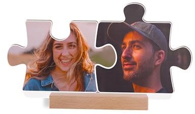Foto Geschenk personalisiert - Puzzle Holzbild opt. mit Sockel - Foto Geschenke, Geschenkidee für Paare, Paar Geschenk, Romantisches Fotogeschenk für Pärchen