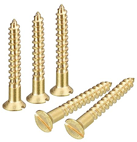 QUARKZMAN 15 Stück Holzschrauben M3.5x25 mm Flachkopf Messing Selbstschneidende Schrauben mit Senkkopf Senkkopfschrauben für Bürogeräte Holzmöbel Holzarbeit DIY