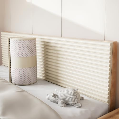 Wandpaneele Gepolstert, 2M Dick Antikollision Selbstklebend Wandkissen, 3D Wandpolster Selbstklebend,1.2 cm Wandverkleidung Bett,Dekoration, Isolierung for Schlafzimmer, Wohnzimmer (Creme, 20x200cm)