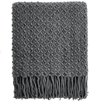CREVENT Boho-Strickdecke für Sofa, Sessel, Bett und Wohnraumdekoration, weich, warm, kuschelig, leicht, für Frühling, Sommer und Herbst (127 cm x 152 cm, dunkelgrau)