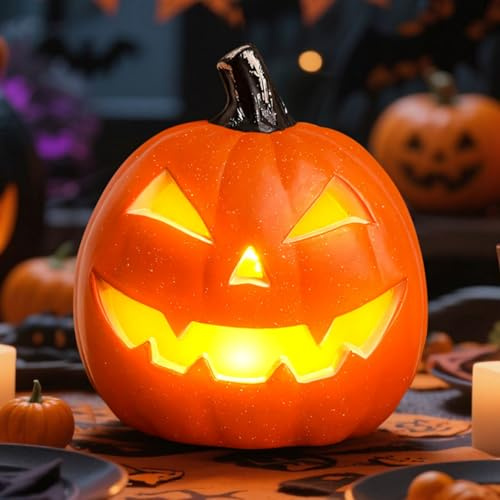 Halloween Deko Kürbis LED, Halloween Kürbis Laterne Beleuchtet, 2025 Neu Helloween Deko Kürbisse Groß Outdoor, Halloweendeko Plastik Kürbisse Outdoor, für Helloween Party Deko (B)