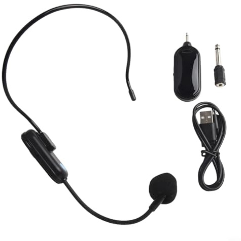 HEIBTENY Wireless Mikrofon Headset 2.4G Übertragung 30M Reichweite 6-8 Stunden Akkulaufzeit Kompatibel mit PA-Systemen Sprachverstärker Lautsprecher Schwarz