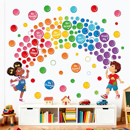 decalmile Wandsticker Bunte Blasen Wandtattoo Regenbogen Kinderzimmer | Abziehbare und Aufklebbare Wandaufkleber, DIY Abnehmbare Wandkunst Abziehbilder, Wandfreundlich, Leuchtenden Farben