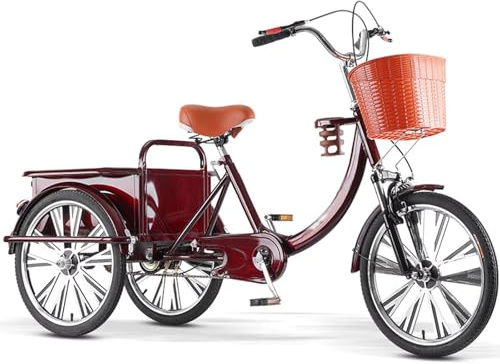 LSQXSS Lastendreirad mit Heckkabine, Dreirad mit 20-Zoll-Rädern, Erwachsenendreirad mit Doppelbremse, Cruiser für Freizeit, Einkaufen und Sport, Vorderradfederung