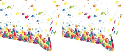 amscan 9900324 - Tischdecke Luftballons, Größe 120 x 180 cm, Kunststoff, Geburtstag, Kinderparty, Mottoparty, Tischdekoration, Kindergarten, Weiß (Packung mit 2)