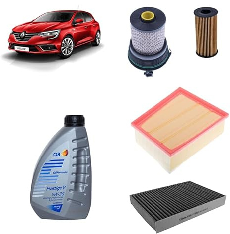Kit tagliando 4 filtri + 6L olio 5W-30 Q8 Prestige compatibile con Renault megane iv sporter 1.5 BLUE DCI 115 Gasolio 2018+