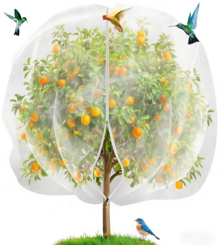 Jonuin Fruit Tree Netting, 180 x 180 cm Garden Netting Plant Cover with Zipper and Drawstring, Reusable Garden Insect Bird Barrier Netting Mesh for Vegetables, Fruit Trees, Blueberry Bush