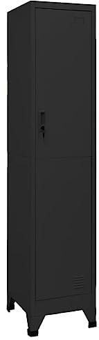 ZQQLVOO Stahl Schließfachschrank Schwarz 38x45x180 cm mit Kleiderstange und Regalboden, Abschließbarer Spind mit Lüftung und NamenssKindhaltern für Büro Aufbewahrung, Robuster