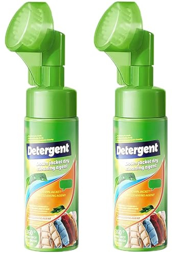 Down Jacket Cleaner Spray with Brush, Foam Dry Cleaning Agent for Puffer Jackets & Coats, Wash-Free Stain Remover for Clothing (2 Pcs)