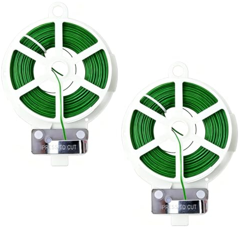 FEIHS 2 Rollos Cuerda para jardín Verde con Cortador,para jardinería | Plástico+alambre,incluye unas tijeras metálicas,diseño hueco y portátil,para organizar cables y sujetar herramientas