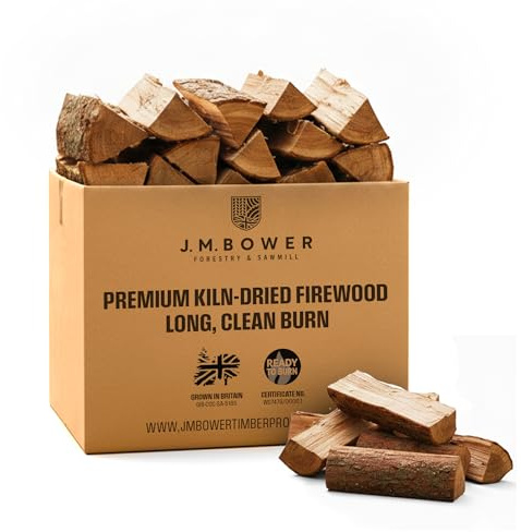 JM Bower Wood for Log Burner & BBQ (approx 15kg) Premium Hardwood Firewood Logs for Fast Ignition & Long Burning | Ready to Burn Fire Logs for Log Burners, Fireplaces & BBQs | Low Smoke, UK-Grown