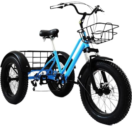 GJHGNFRDK Verstellbares Lasten-Dreirad, Dreirad for Erwachsene, blau, 20-Zoll-Reifen, 7-Gang-Pedalunterstützung, Verstellbarer Sitz, Aufbewahrungskorb